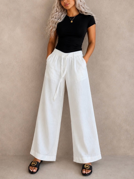 Michael Kors Pants - Michael Kors NWT White Linen Blend Wide Leg Pull-On Pants Resort Coastal Size S